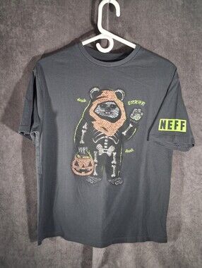 Neff x Star Wars Halloween Ewok in Skeleton Costume Charcoal Graphic Tee NWOT XL